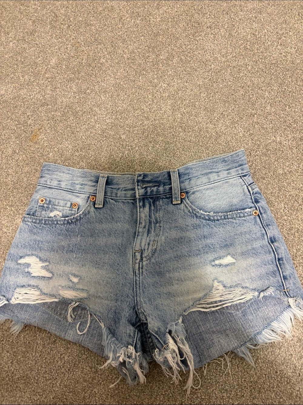 pistola light blue distressed denim shorts